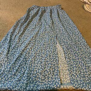 light blue flower long skirt with slit